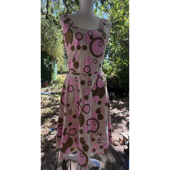 Lapis Size M Linen Cotton Pleated Beige Brown Pink Sleeveless Drop Waisted Dress - Picture 7 of 7